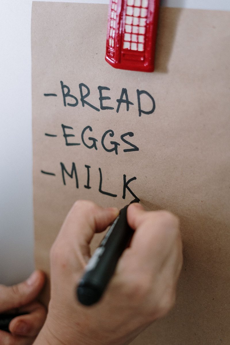 Hand writing a grocery shopping list
