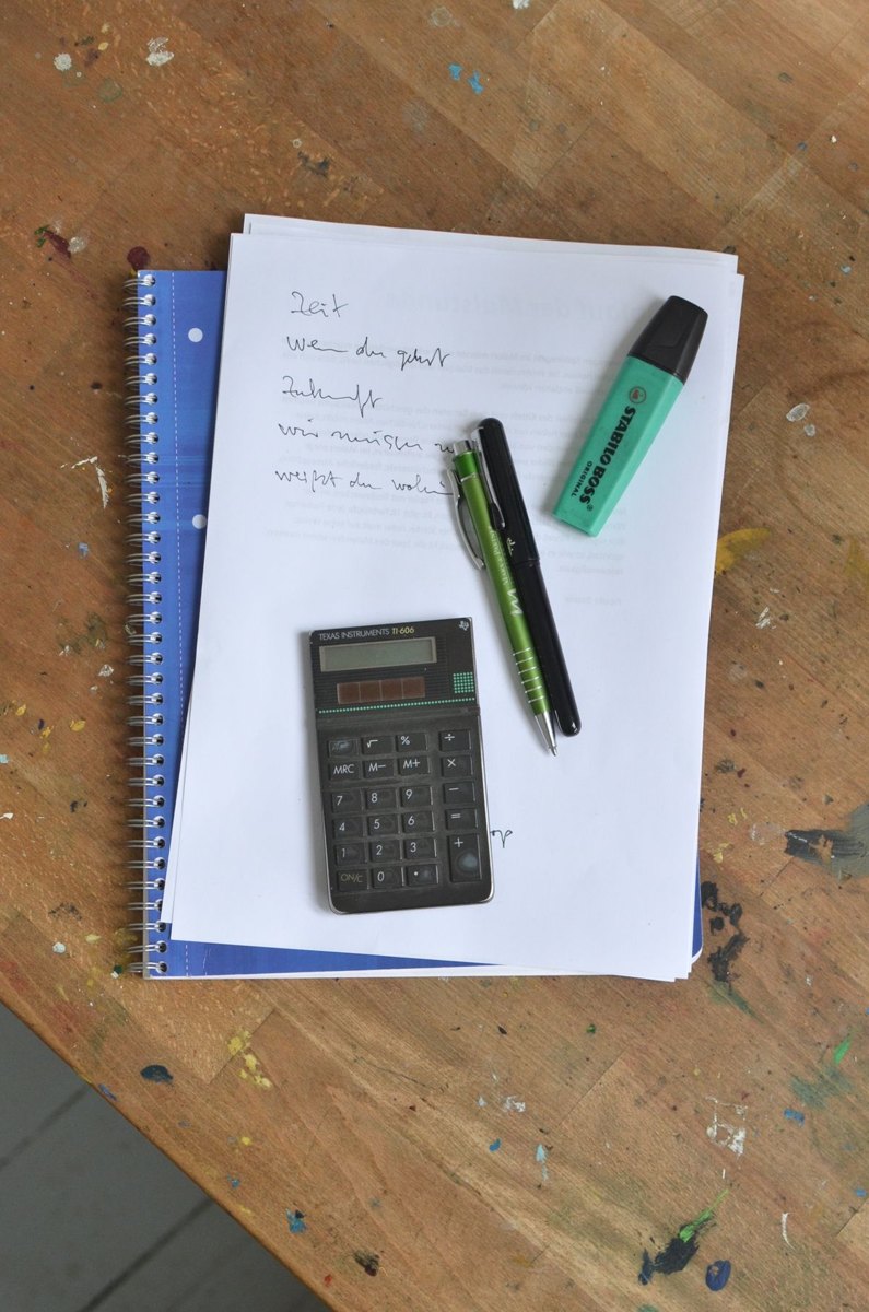 Calculator, notebook and notes for planning a household budget